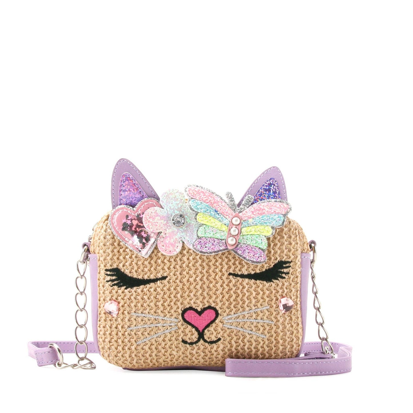 Bella Kitty Cat Straw Crossbody Bag