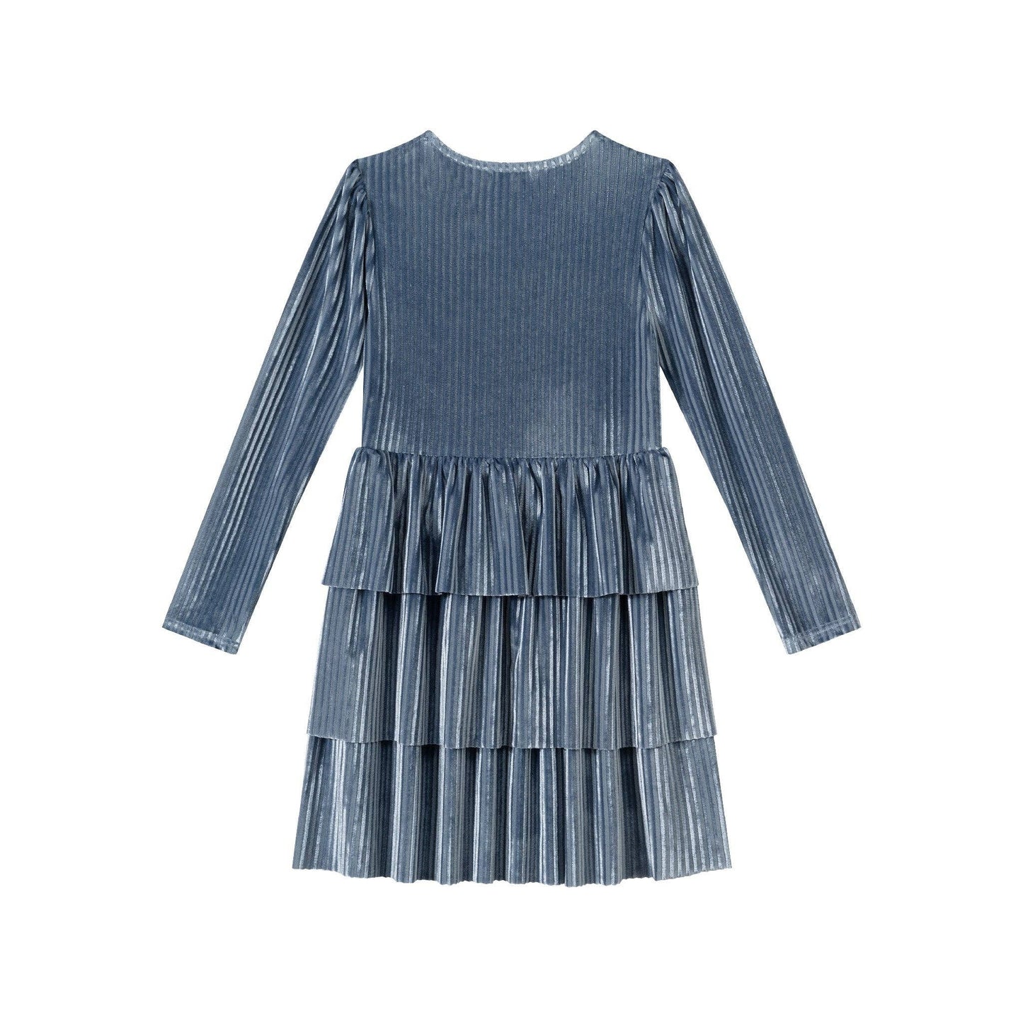 Ice Blue Velvet Tiered Dress
