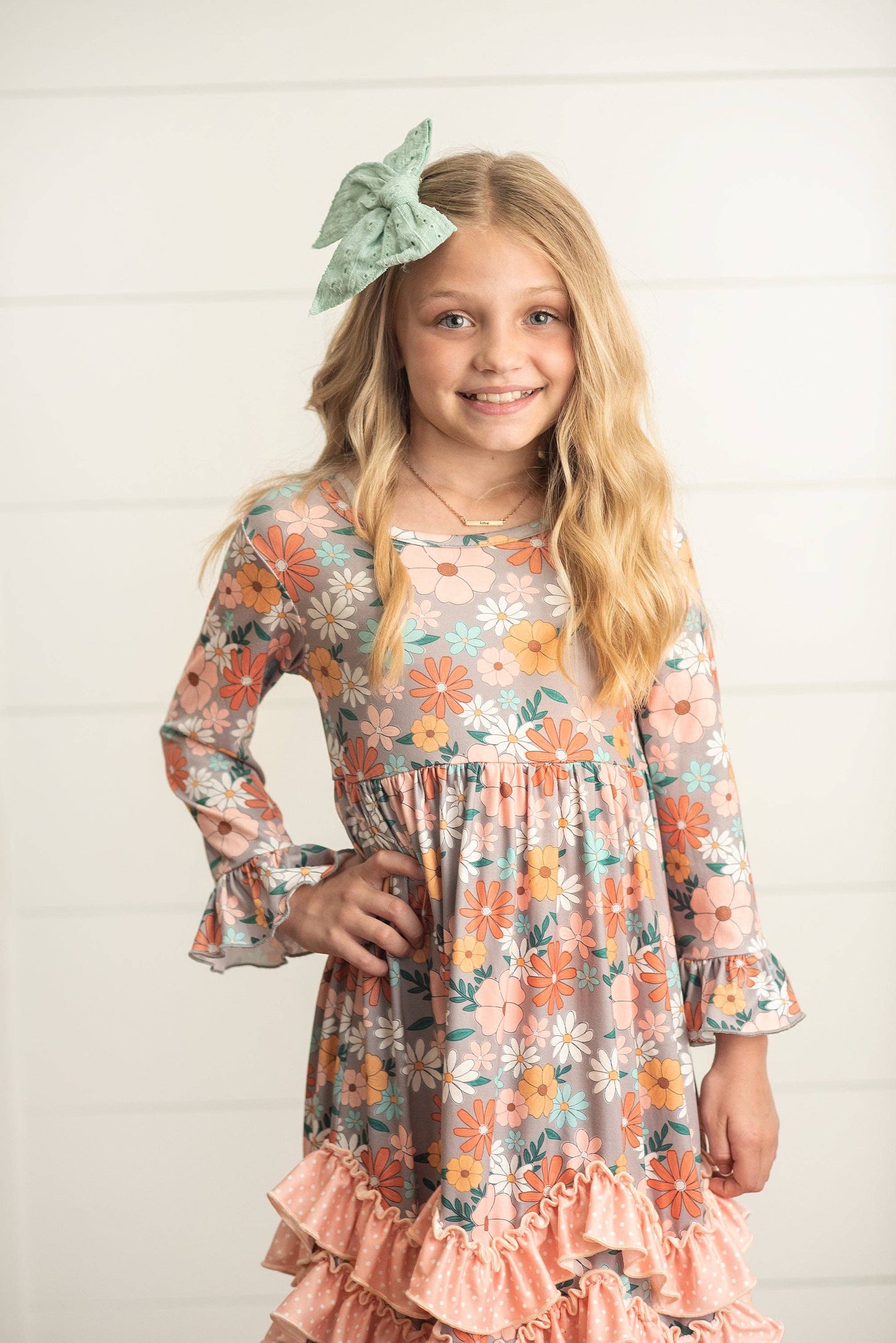 Peach Vintage Floral Ruffle Dress