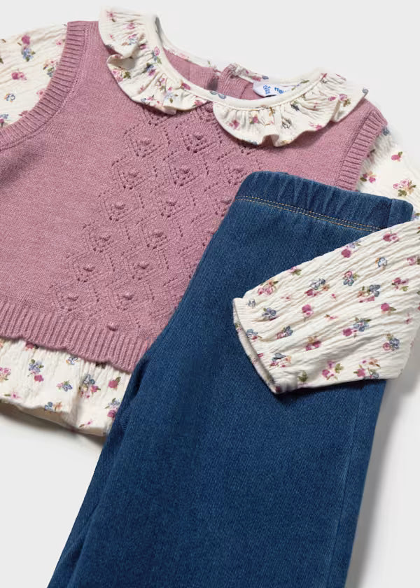 Mayoral Violet Floral Vest & Pant Set
