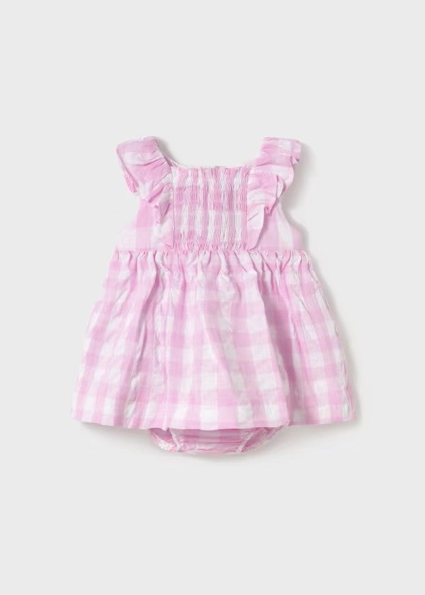 Mayoral Mauve Check Smocked Front Dress