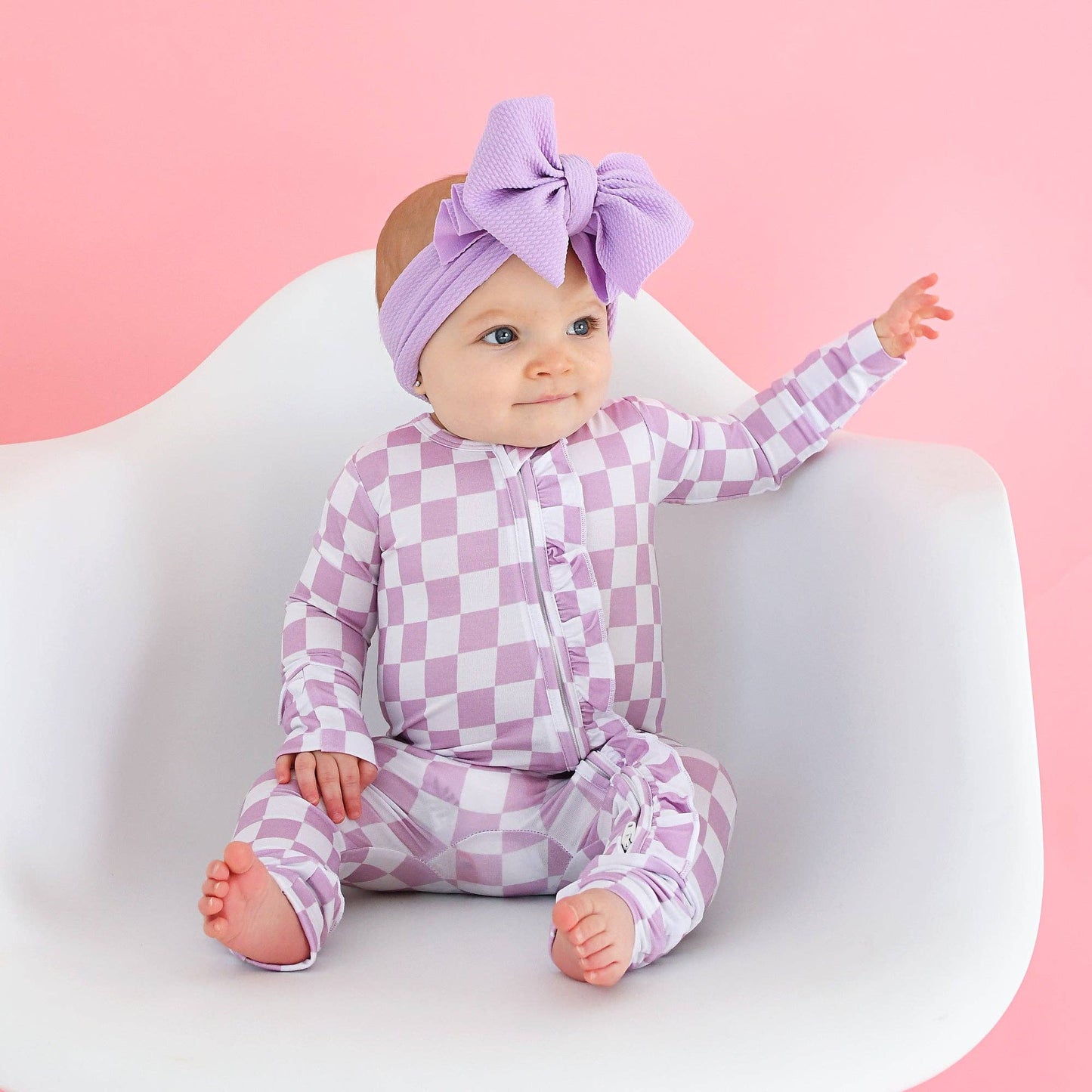 Myla Purple Check Ruffle Zip Romper