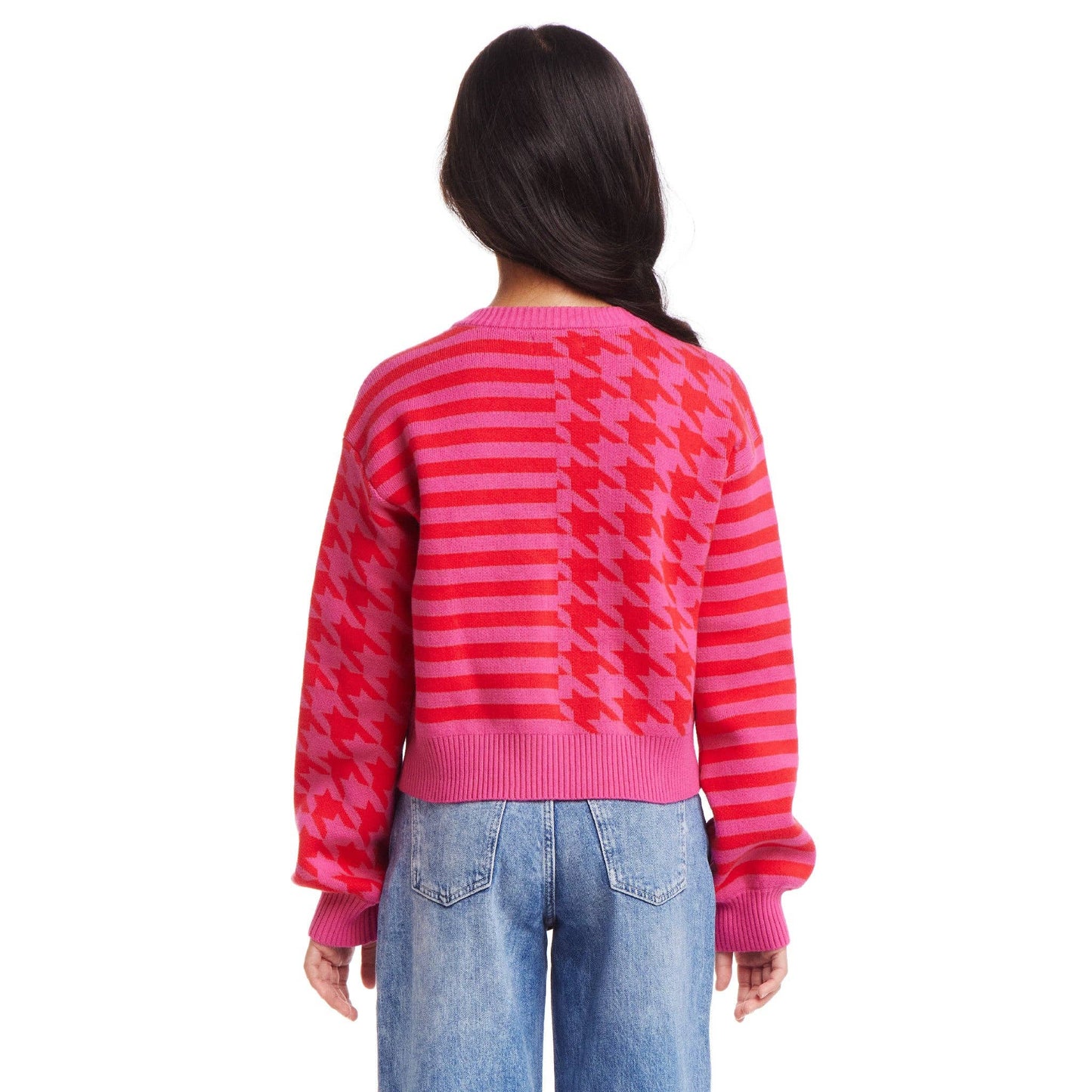 Houndstooth N' Striped Cropped Cardigan