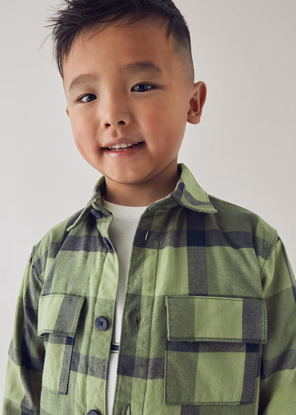 Mayoral Olive Plaid Overshirt