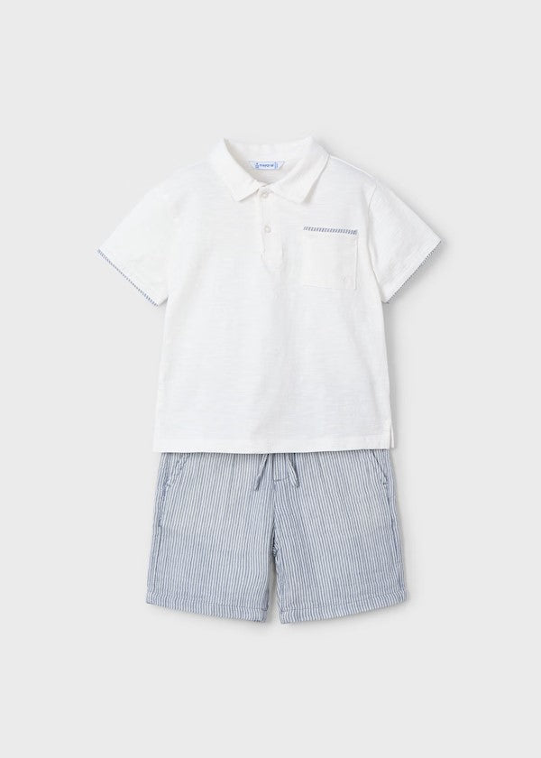 Mayoral Blue Stripe Polo Short Set