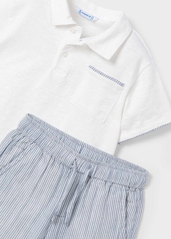 Mayoral Blue Stripe Polo Short Set