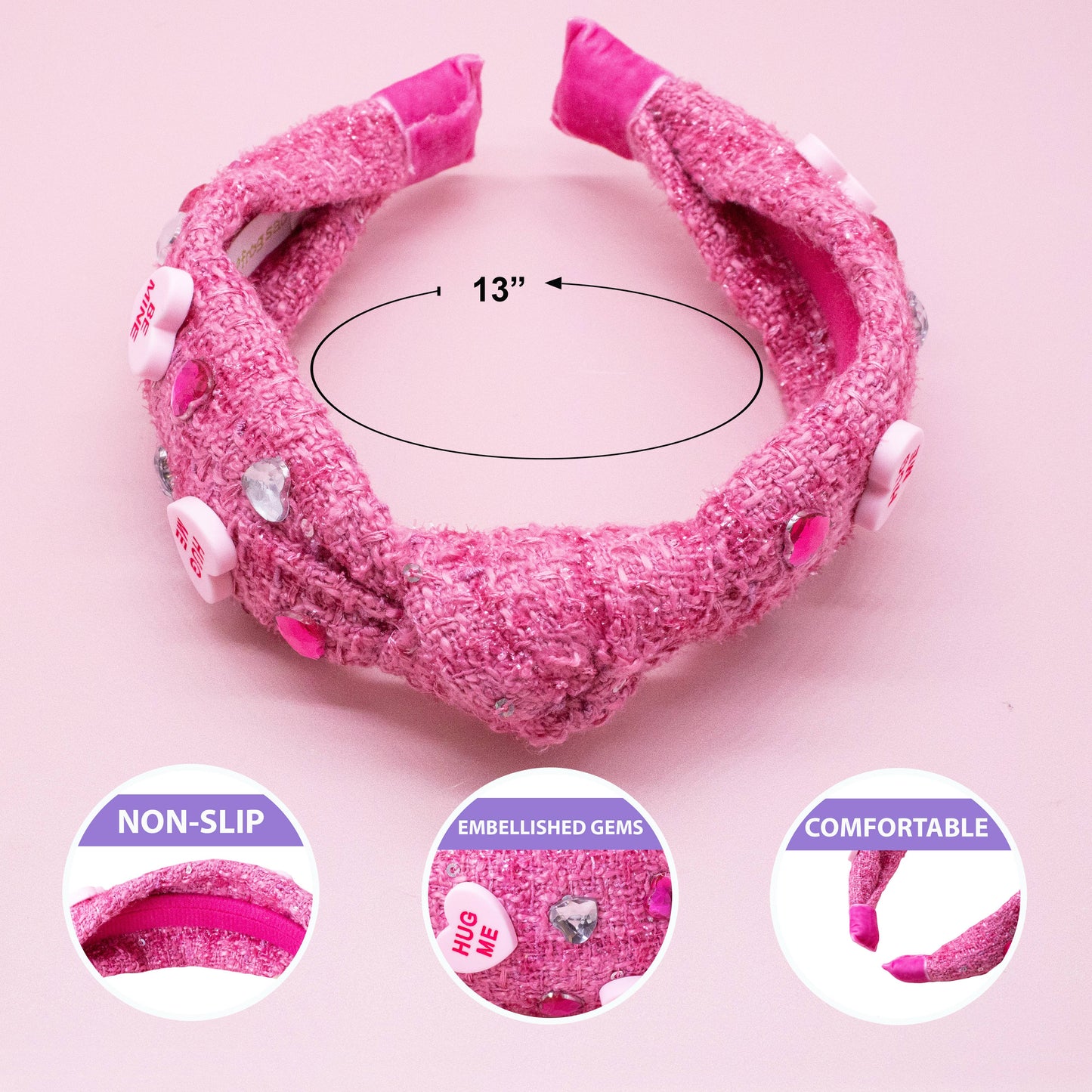 Kids Embellished Knot Headband - Candy Valentines Day Heart