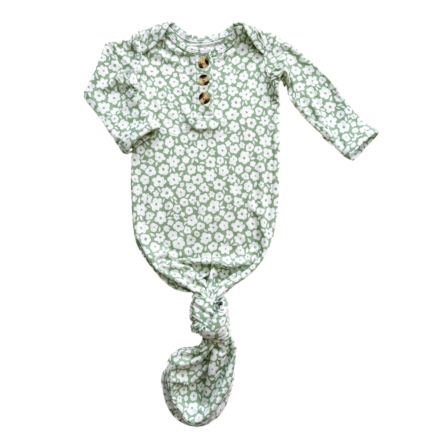 Sage Ditsy Floral Knotted Gown & Headband