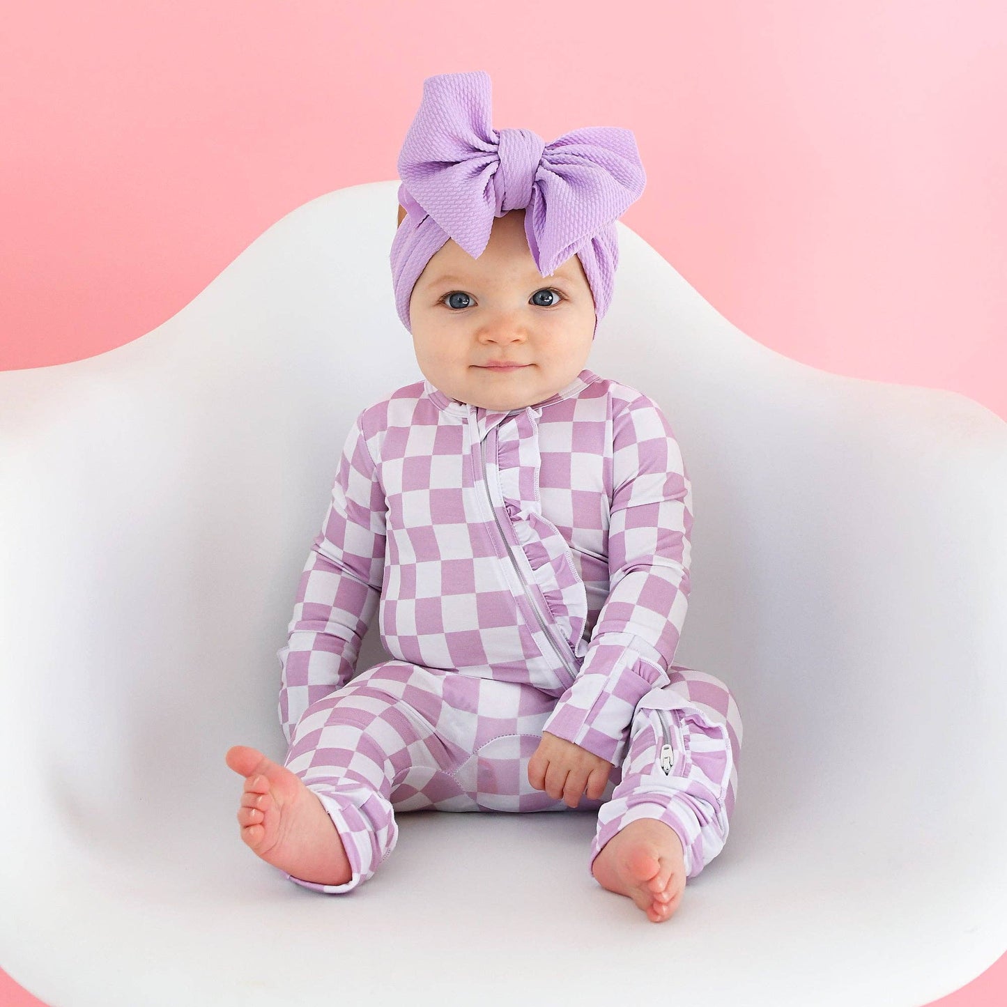 Myla Purple Check Ruffle Zip Romper