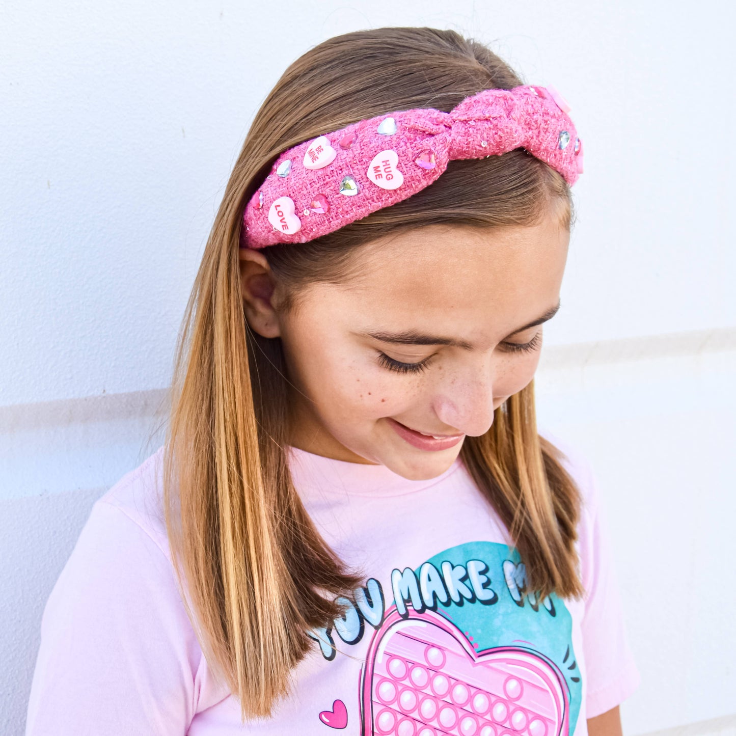 Kids Embellished Knot Headband - Candy Valentines Day Heart