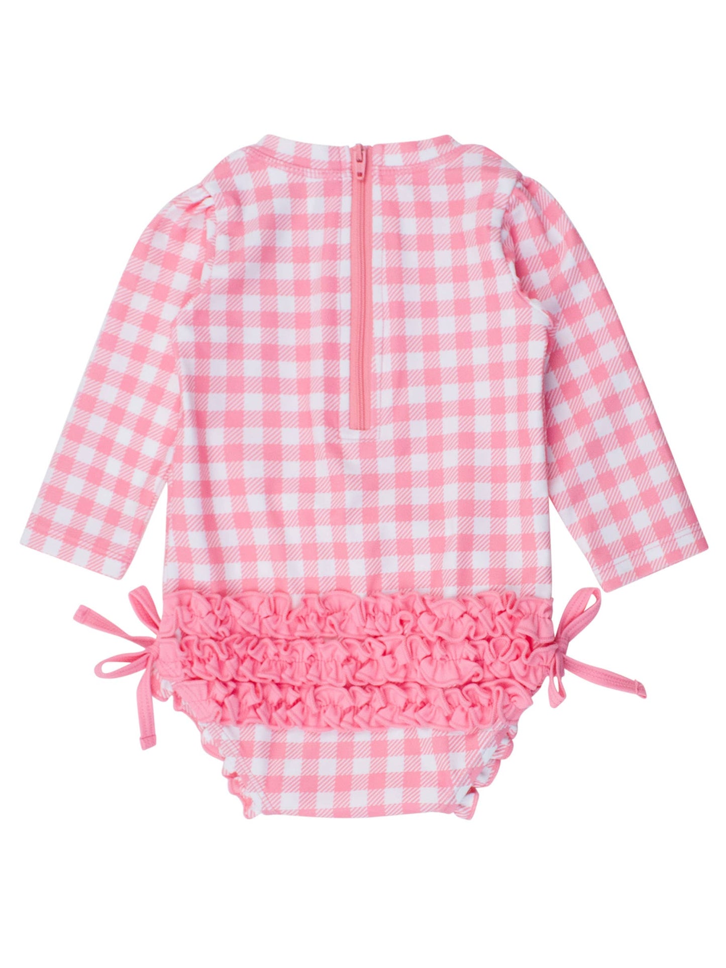 RuffleButts Bubblegum Pink Gingham Rash Guard Swimsuit