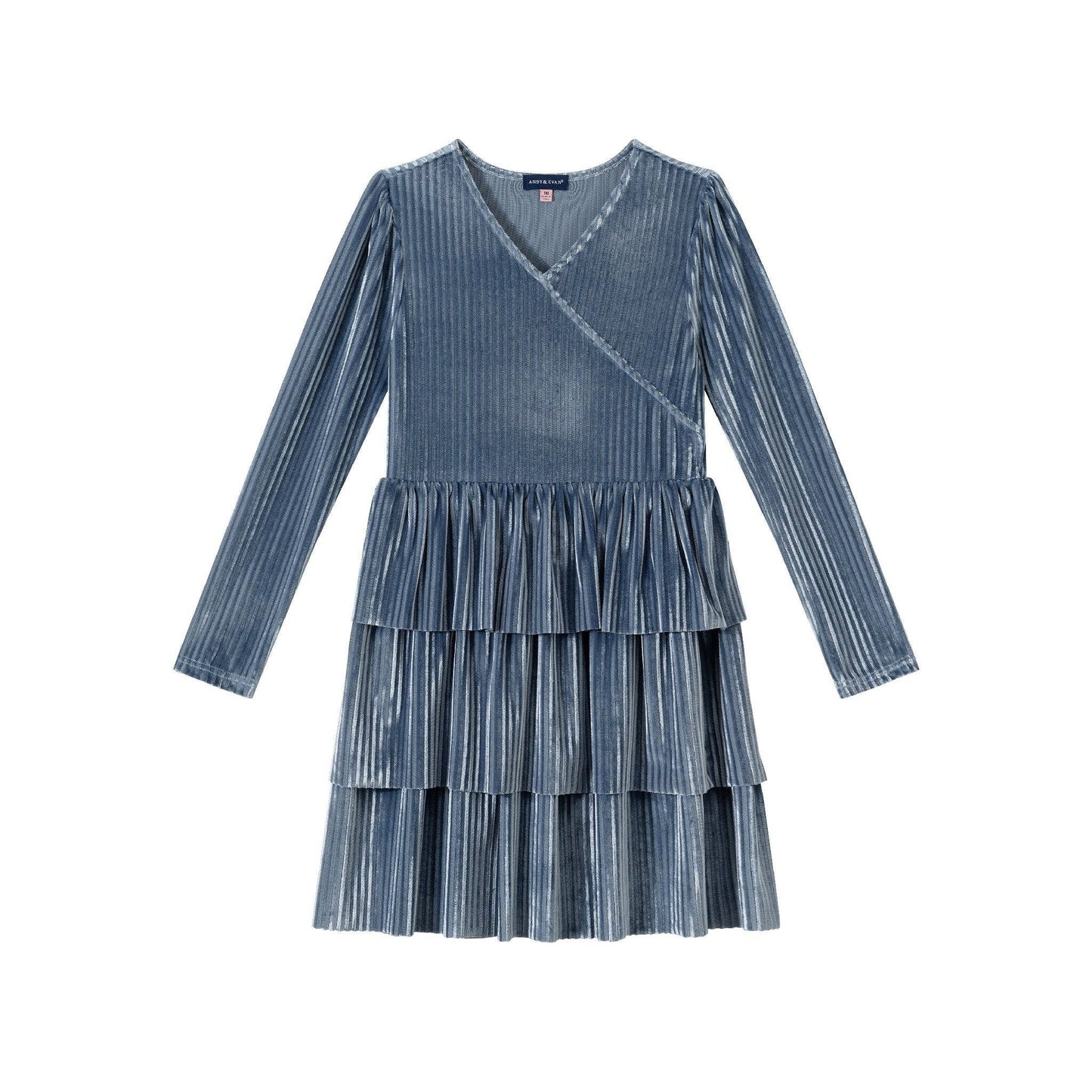 Ice Blue Velvet Tiered Dress