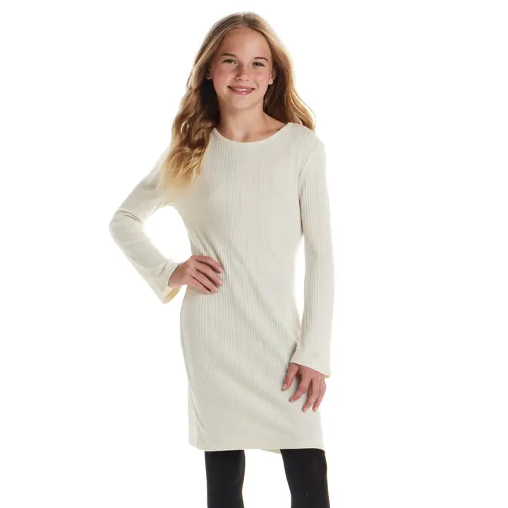 Andy & Evan Cream Lurex Bell Sleeve Dress