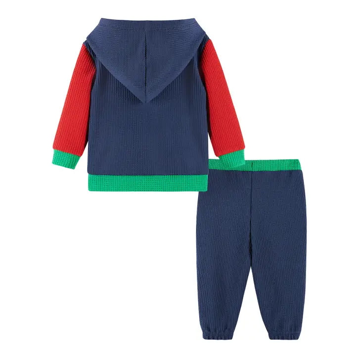 Andy & Evan Navy Waffle Hooded Jogger Set