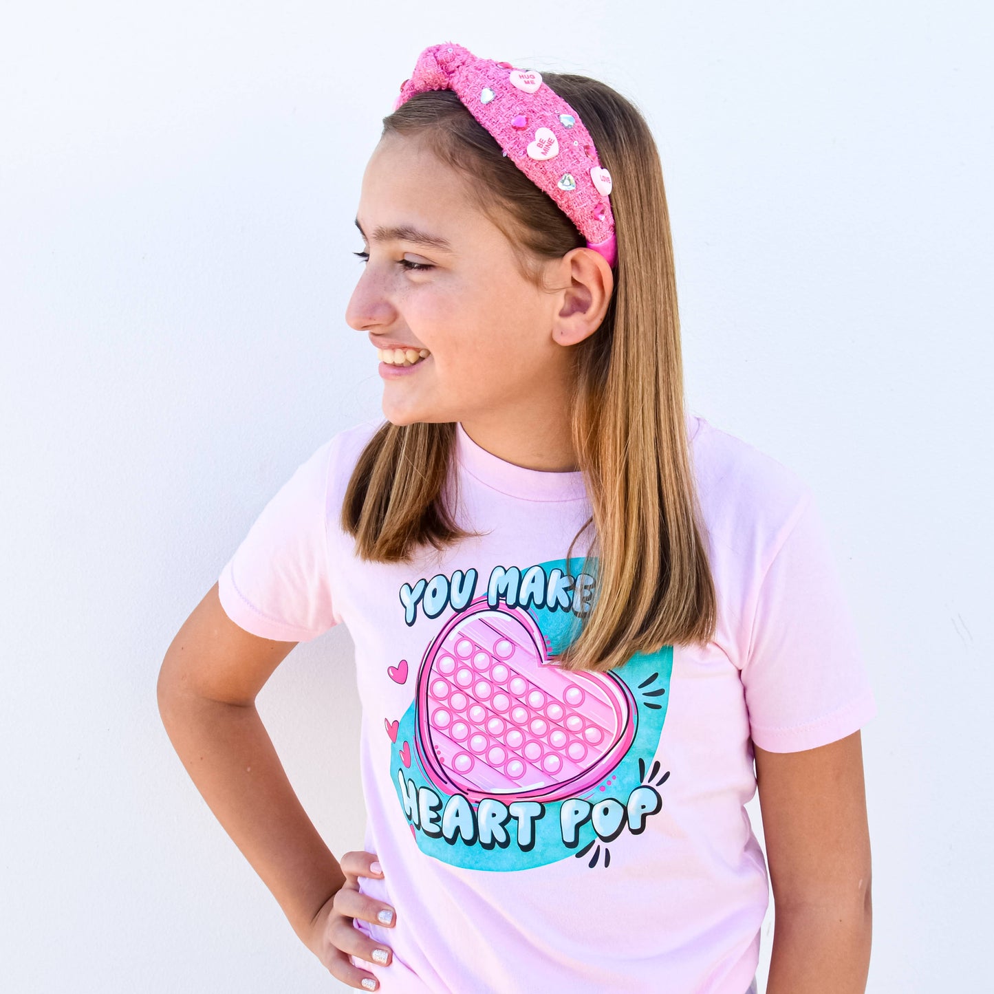 Kids Embellished Knot Headband - Candy Valentines Day Heart