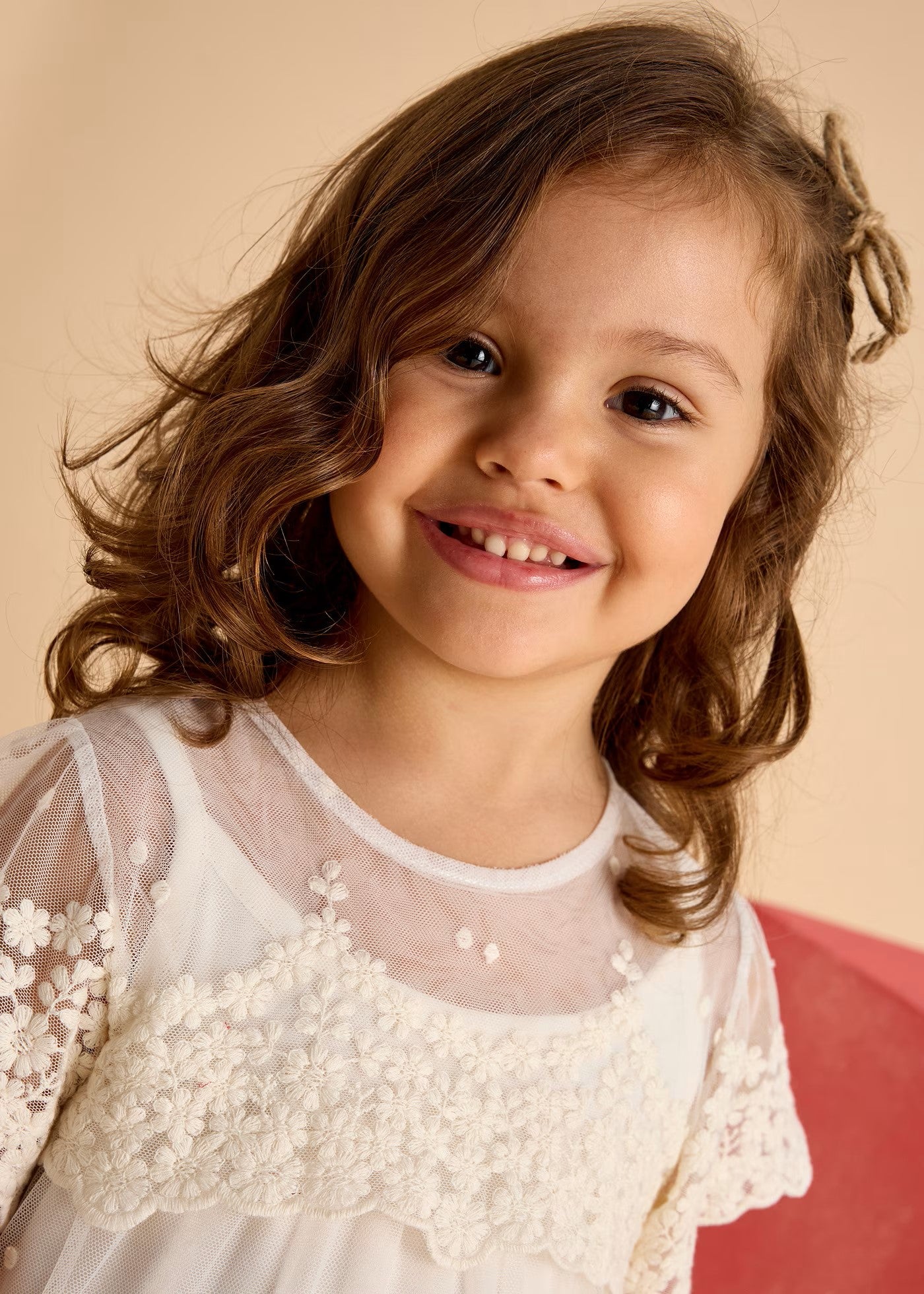 Mayoral Bone Embroidered Tulle Dress