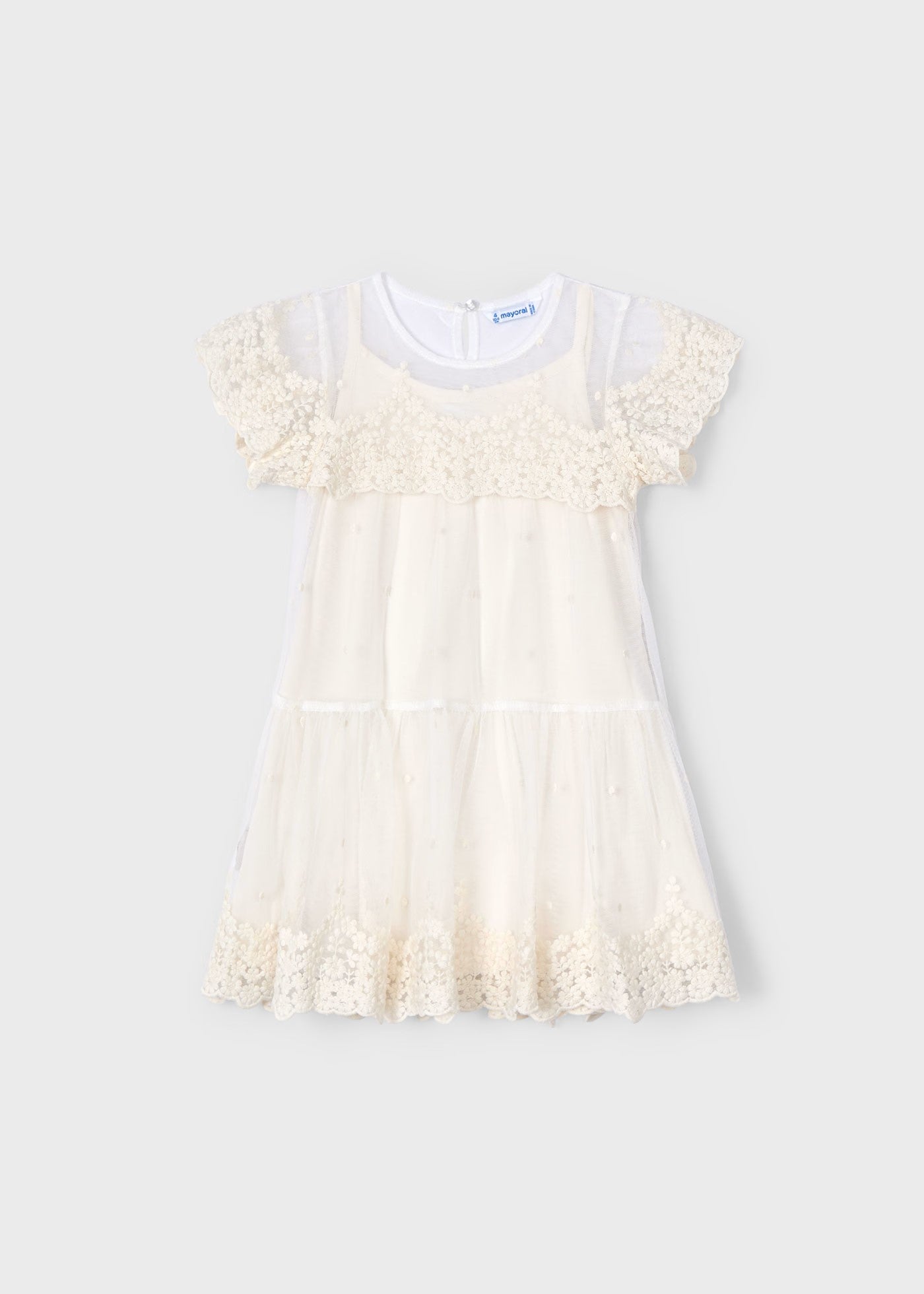 Mayoral Bone Embroidered Tulle Dress