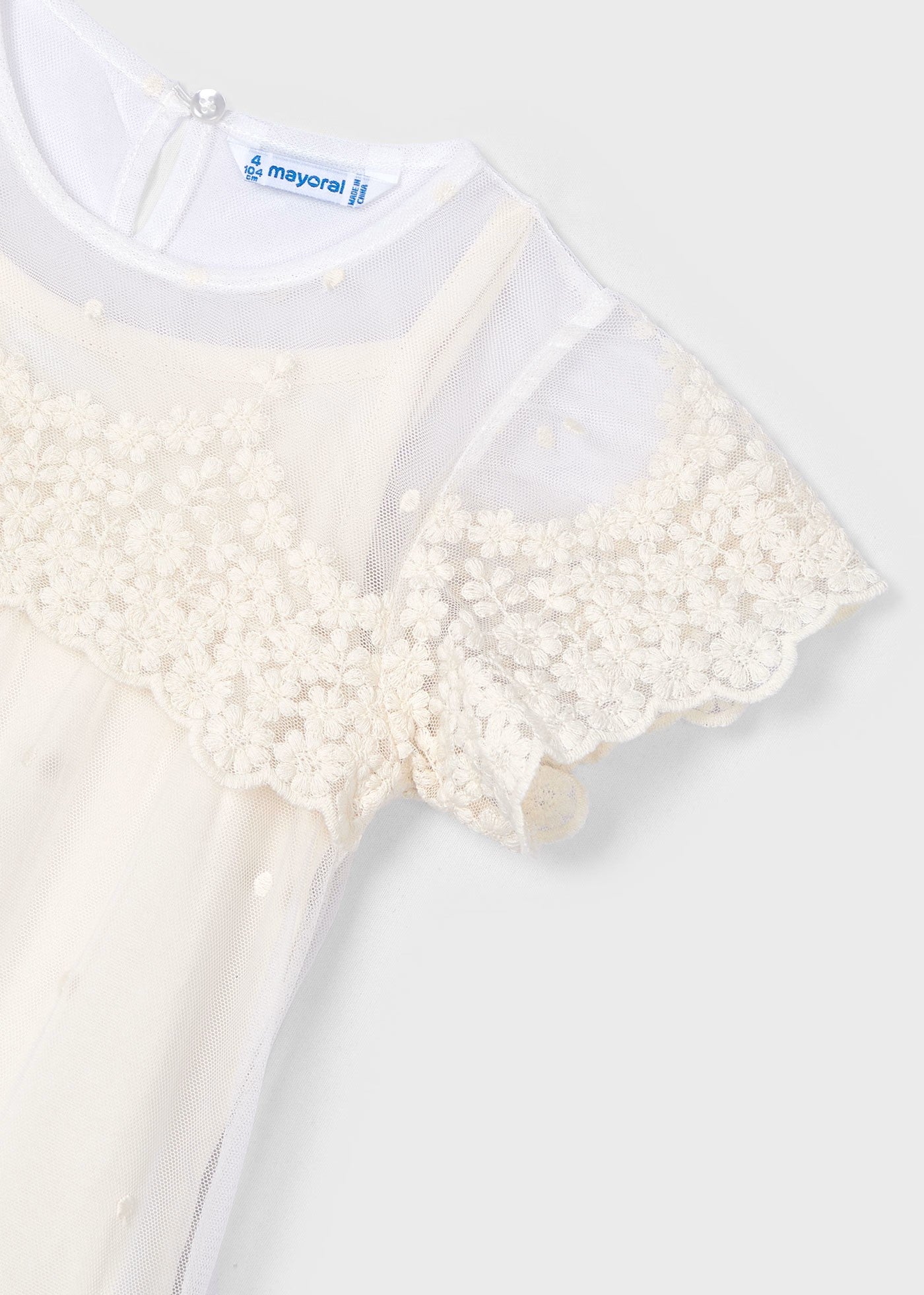 Mayoral Bone Embroidered Tulle Dress