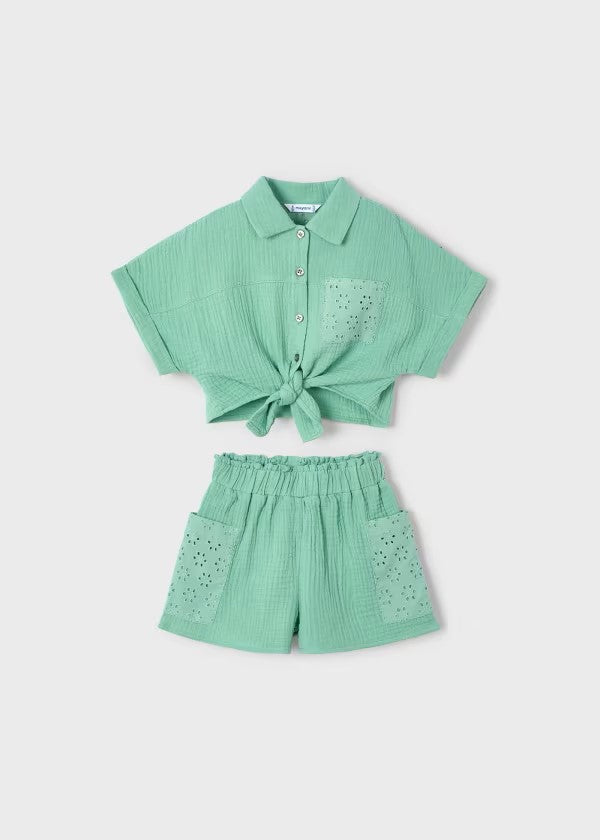 Mayoral Mint Eyelet Short Set