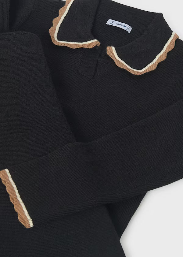 Mayoral Black Sweater Knit Collared Skirt Set