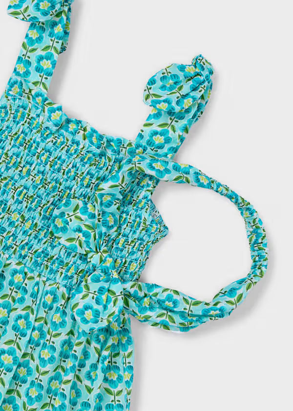 Mayoral Aqua Flower Smocked Dress & Headband
