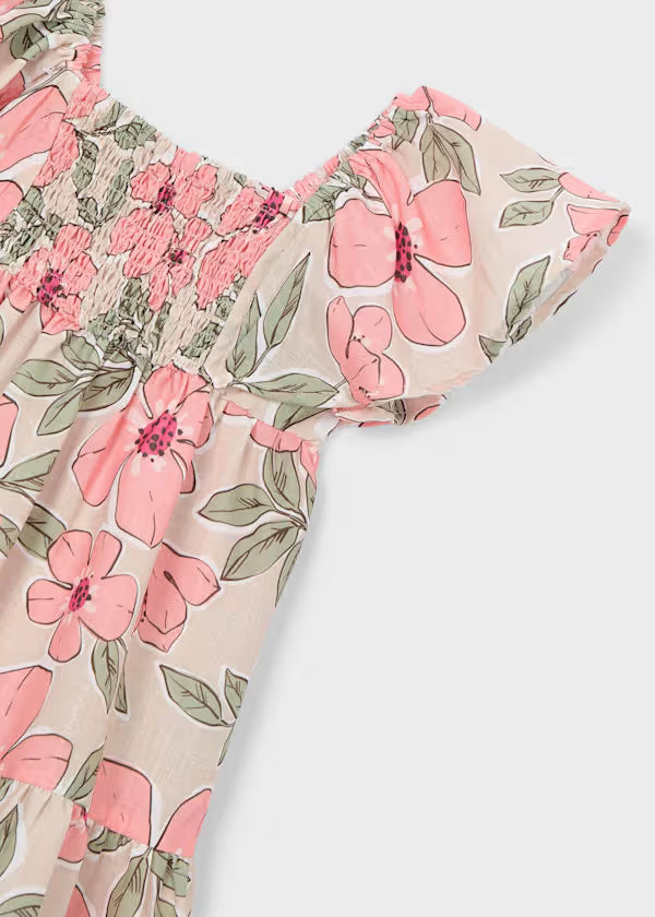 Mayoral Tangerine Floral Smocked Dress