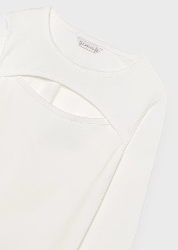 Mayoral Cream Ribbed Cut Out Top