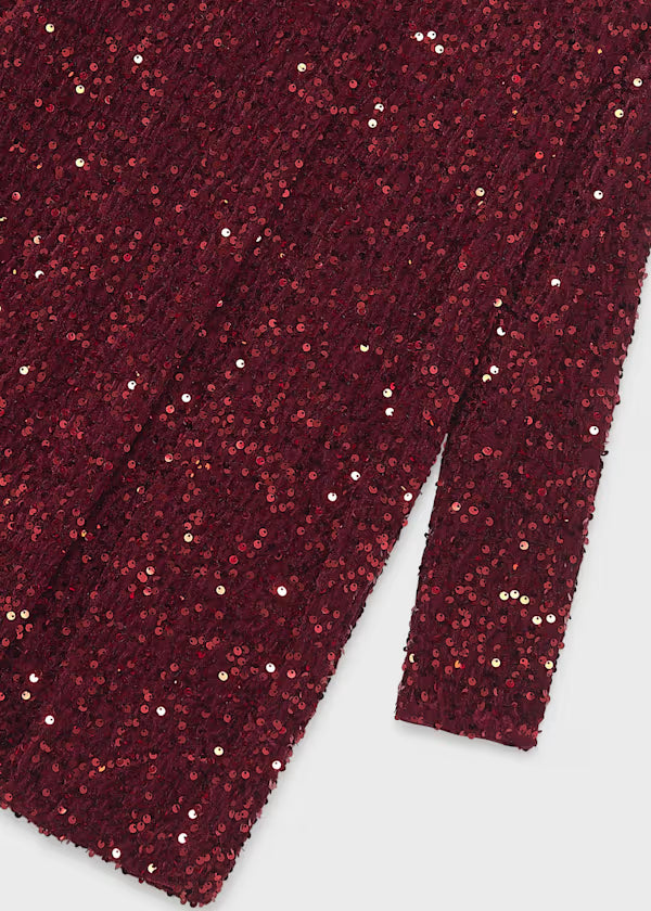 Mayoral Maroon Velvet Sequin Dress
