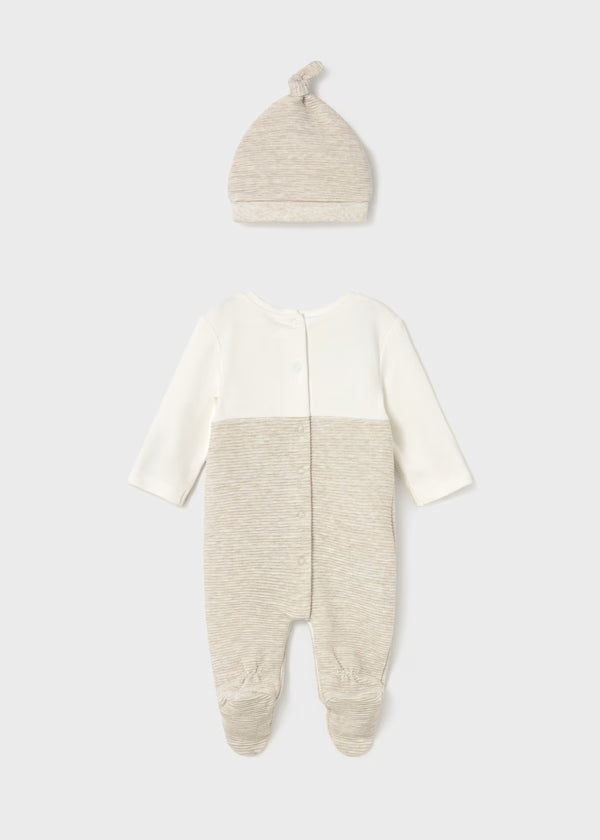 Mayoral Taupe Textured Train Romper & Hat
