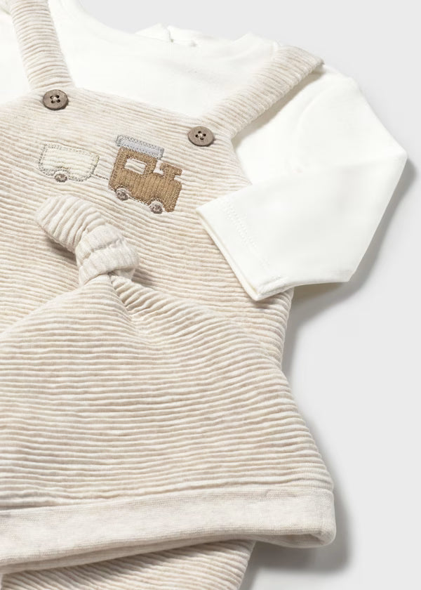 Mayoral Taupe Textured Train Romper & Hat