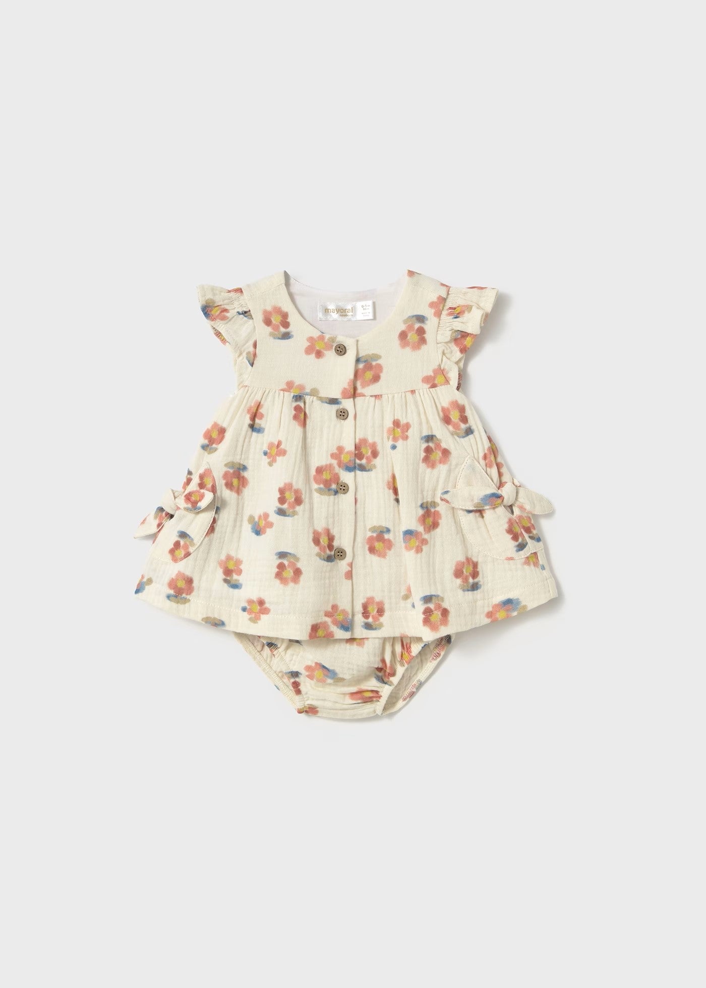 Mayoral Peach Floral Button Dress