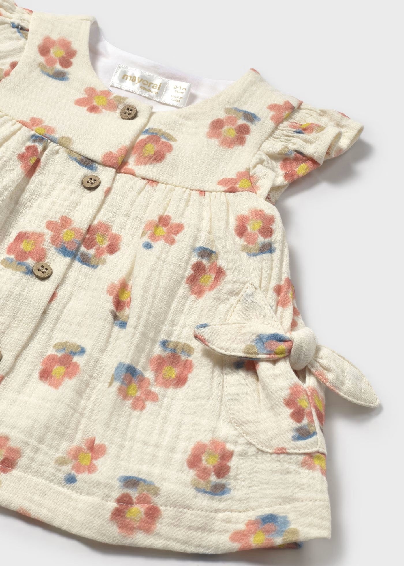 Mayoral Peach Floral Button Dress