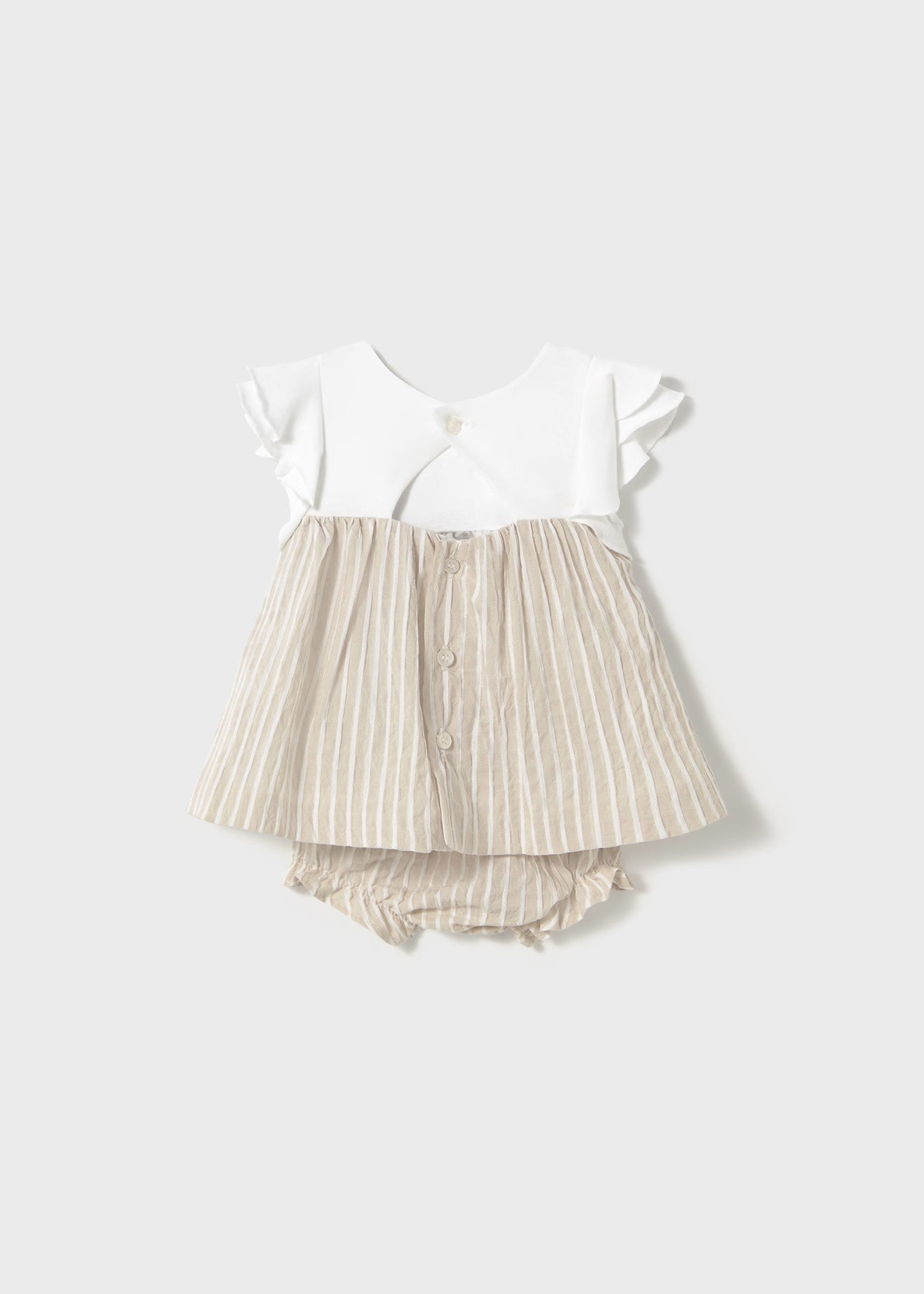Mayoral Taupe Stripe Flutter Sleeve Dress