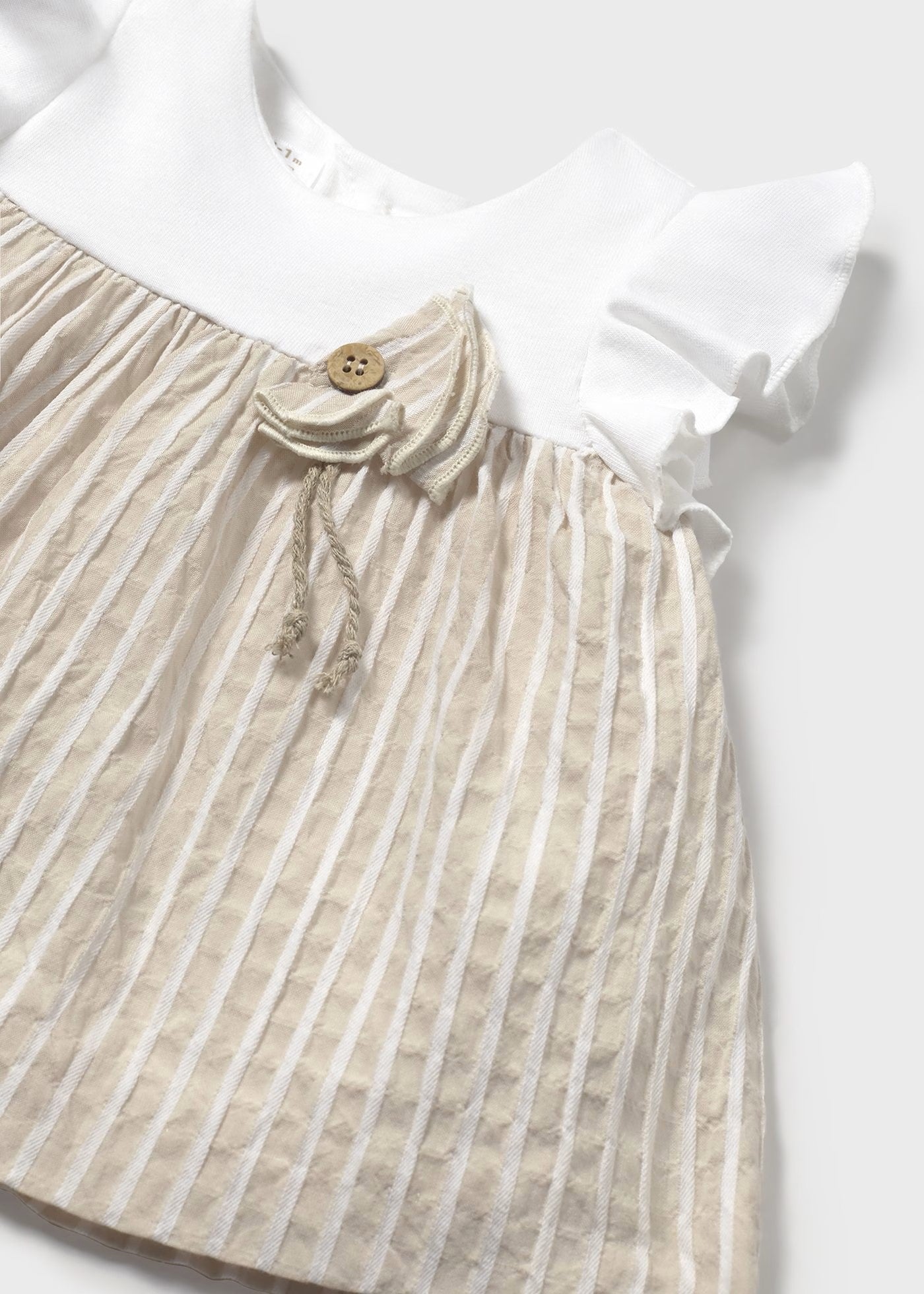 Mayoral Taupe Stripe Flutter Sleeve Dress