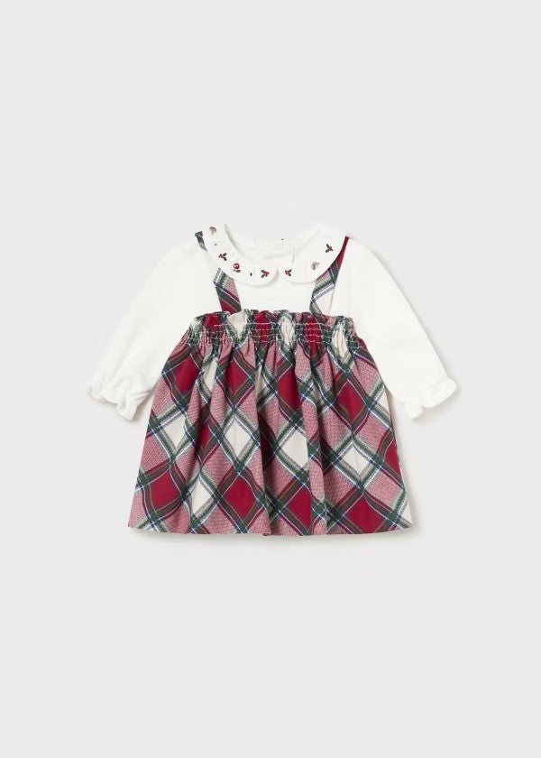 Mayoral Red Plaid Overall Dress