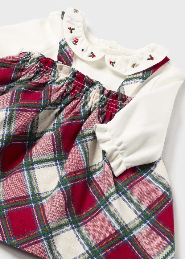 Mayoral Red Plaid Overall Dress