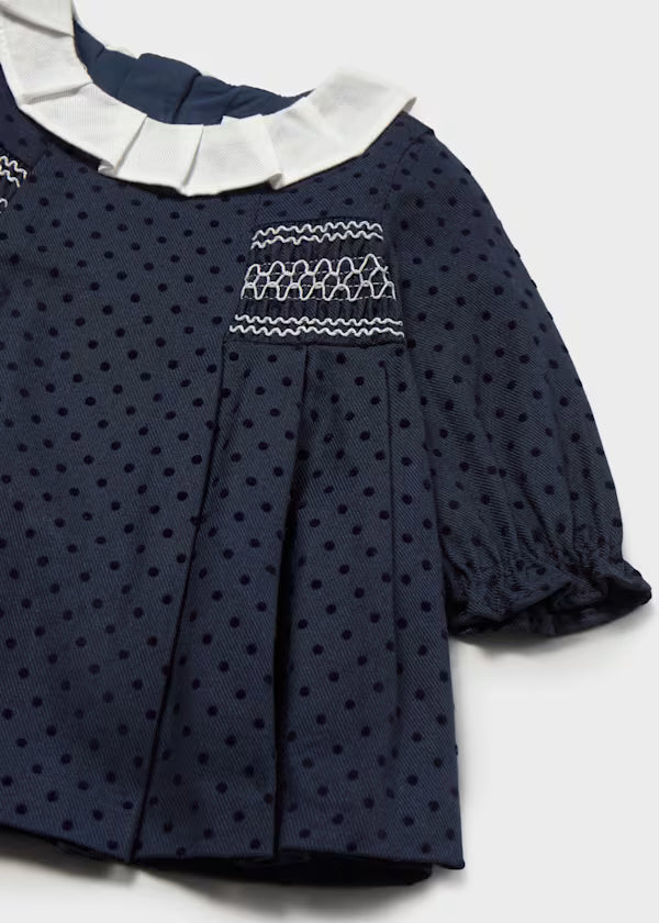 Mayoral Navy Swiss Dot Smocked Dress