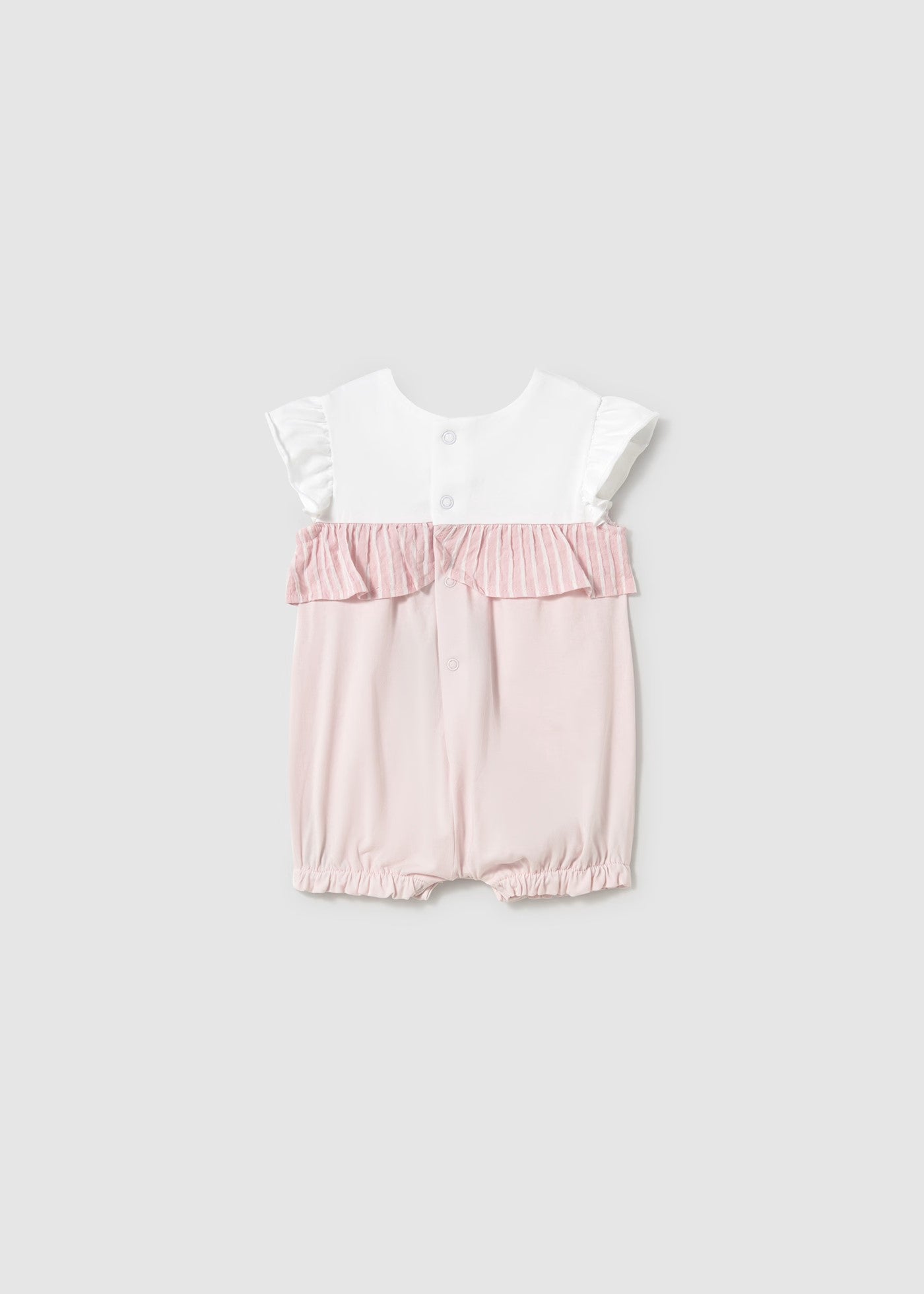 Mayoral Light Pink Stripe Ruffle Romper