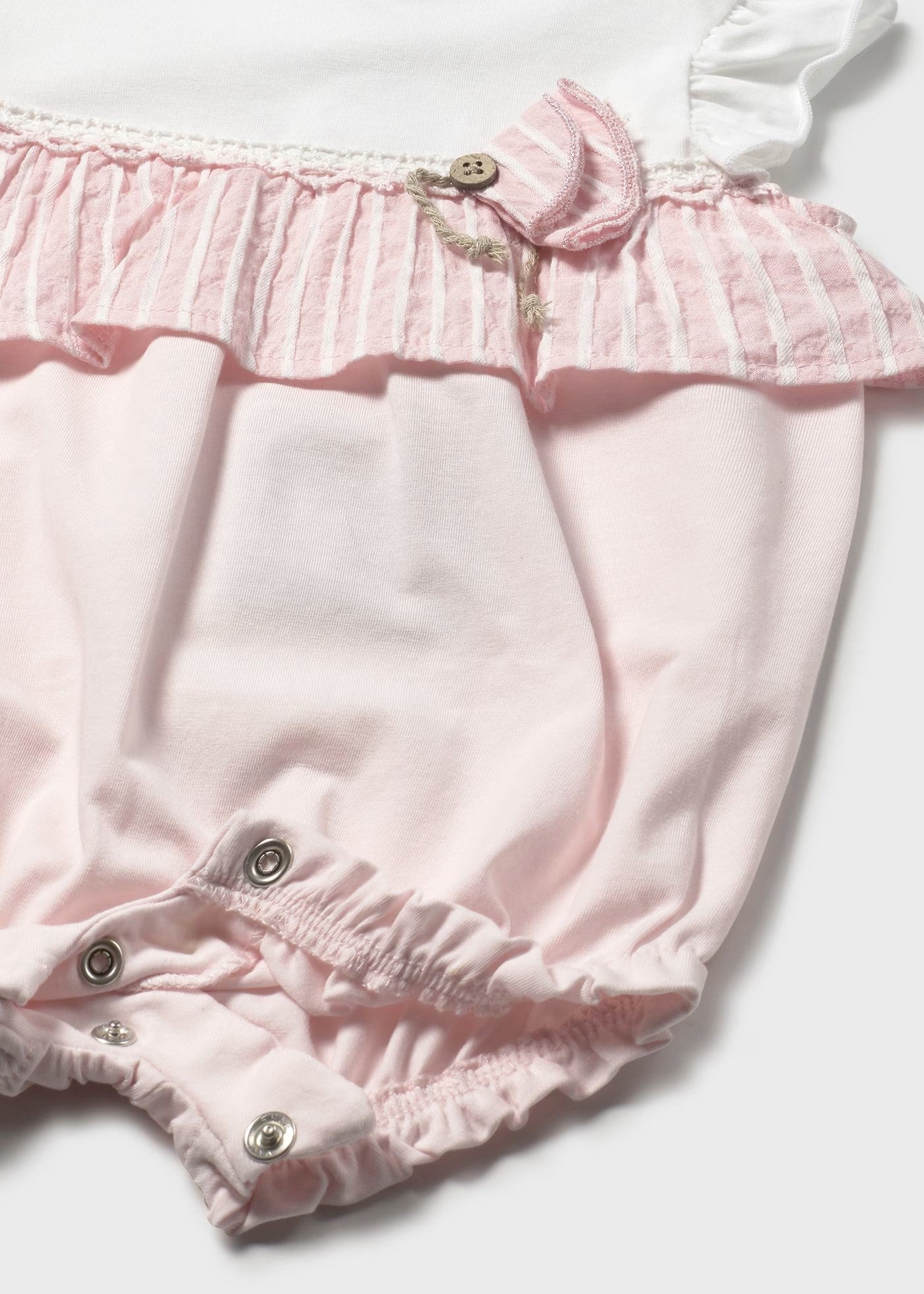 Mayoral Light Pink Stripe Ruffle Romper