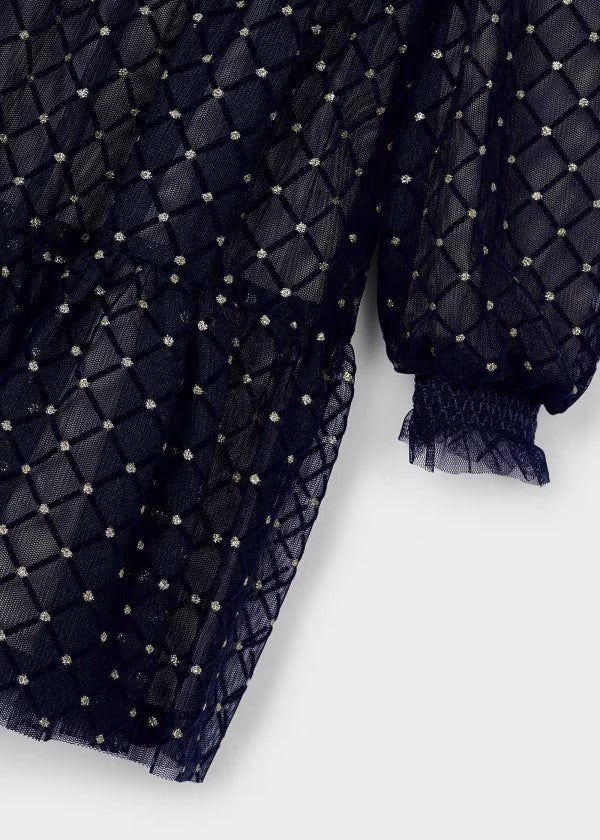 Mayoral Navy Diamond Tulle Dress
