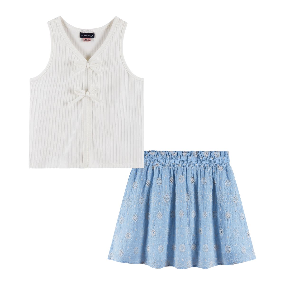 Andy & Evan Bow Tank & Eyelet Skirt Set