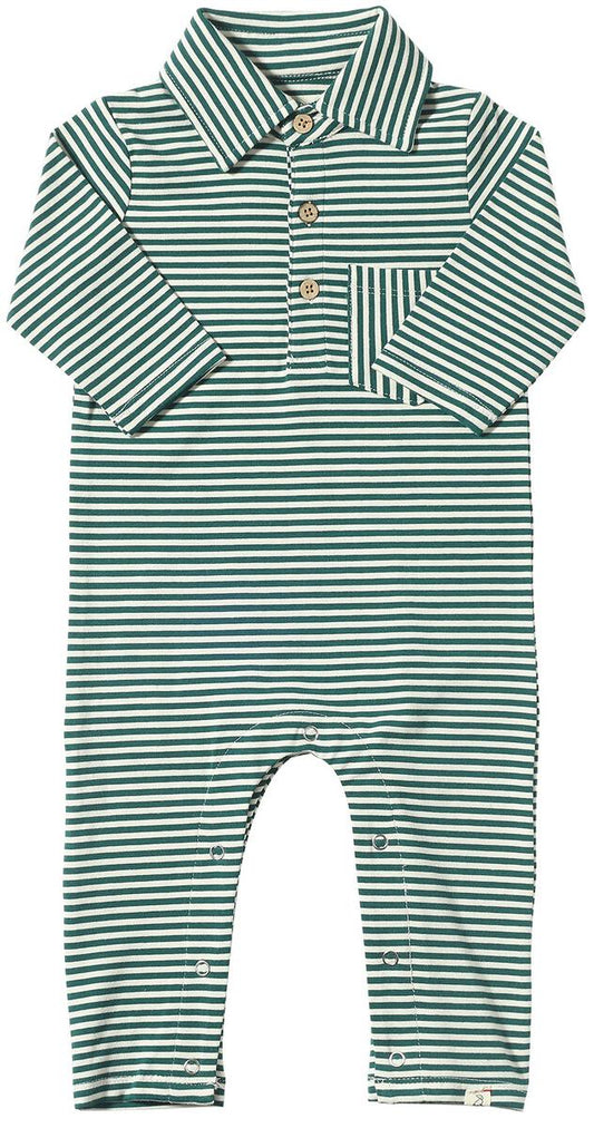 Me & Henry Dark Green Stripe Kingston Romper