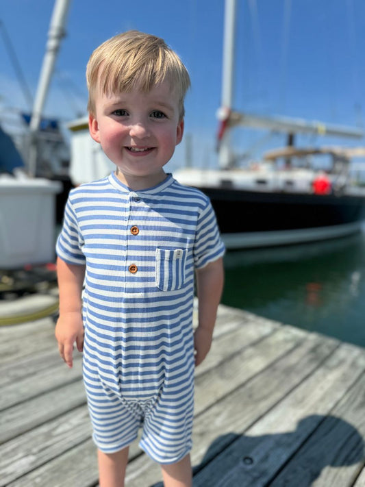 Me & Henry Camborne Blue Stripe Henley Romper
