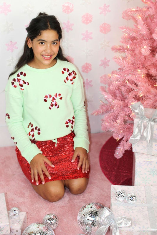 Paper Flower Candy Cane Sequin Sweatshirt