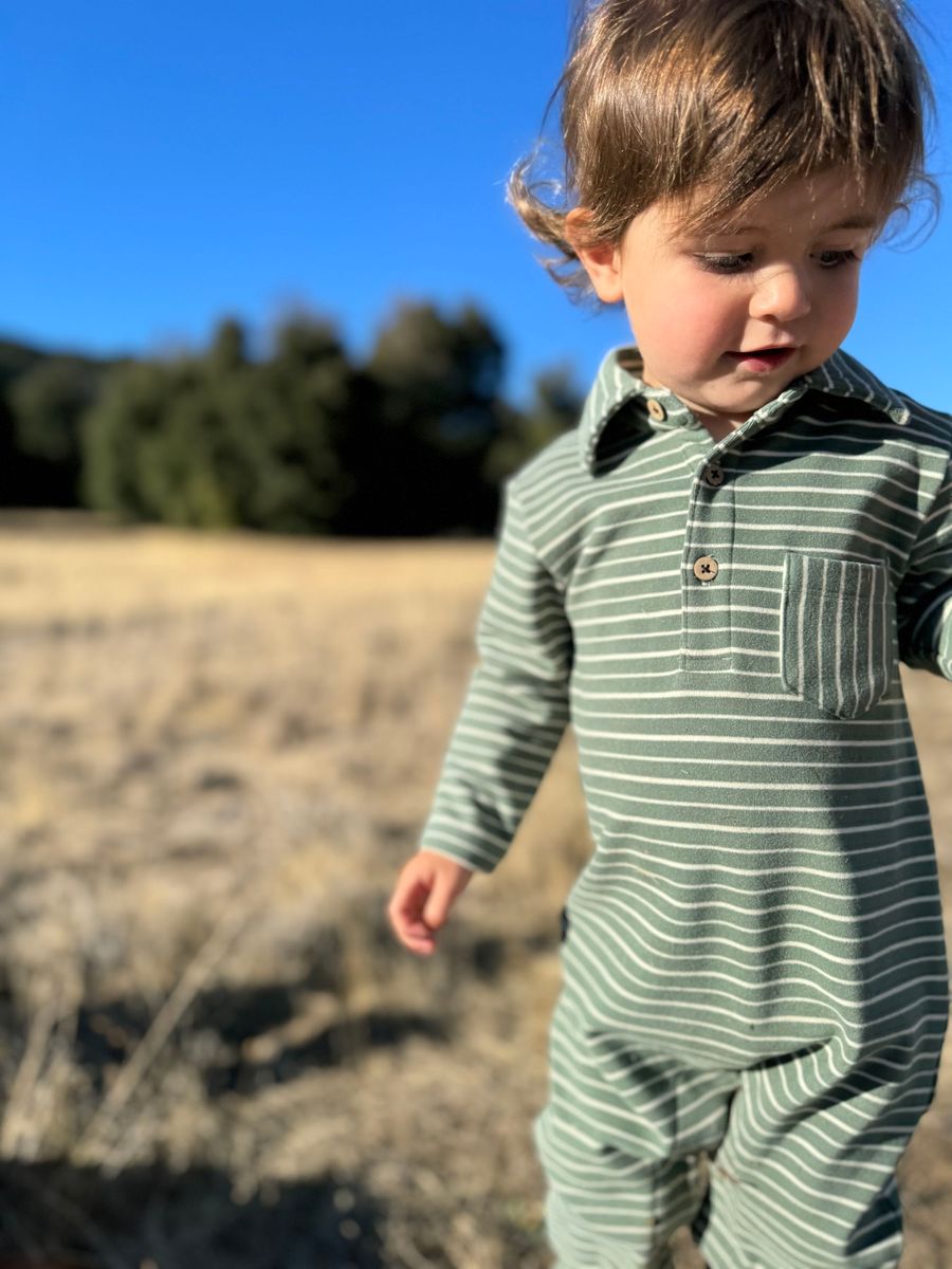 Me & Henry Forest/Cream Kingston Polo Romper