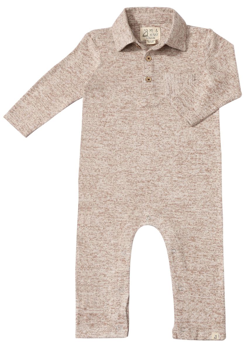 Me & Henry Heathered Beige Kingston Polo Romper