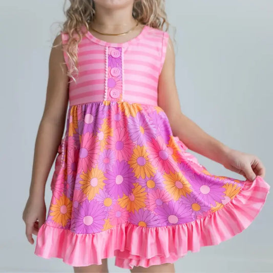 Pink Retro Daisy Stripe Short Set