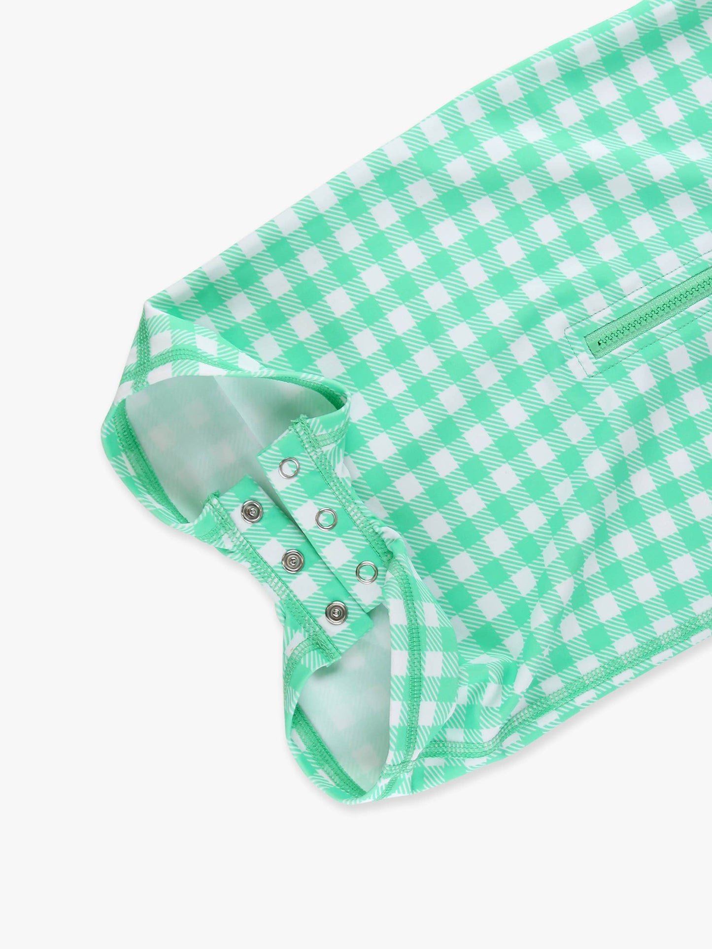 Green Gingham Long Sleeve One Piece Rash Guard Swimsuit