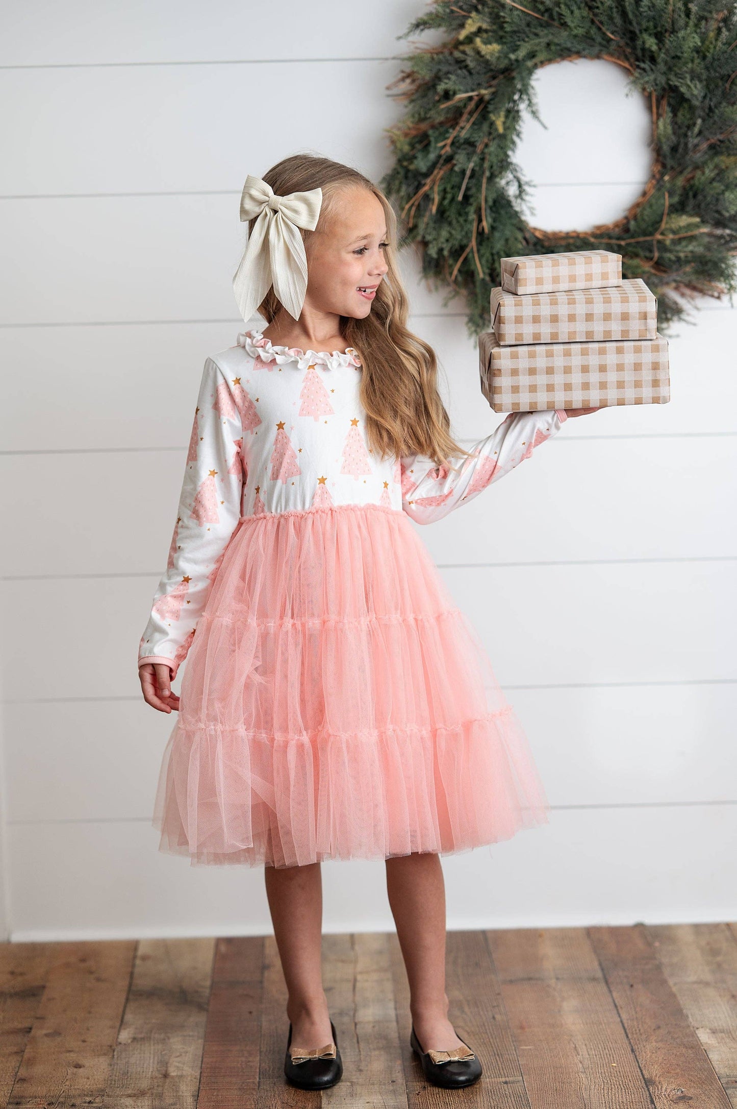 Pink Christmas Tree Ruffle Dress