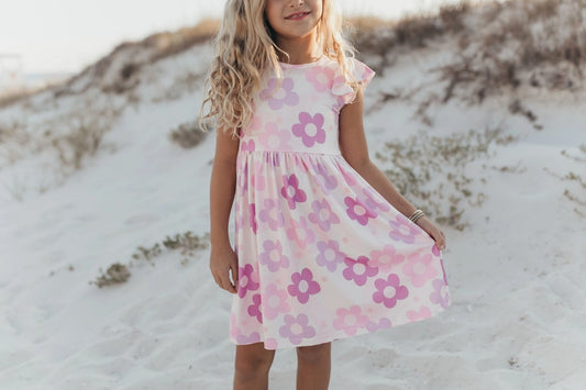 Lavender Retro Floral Dress